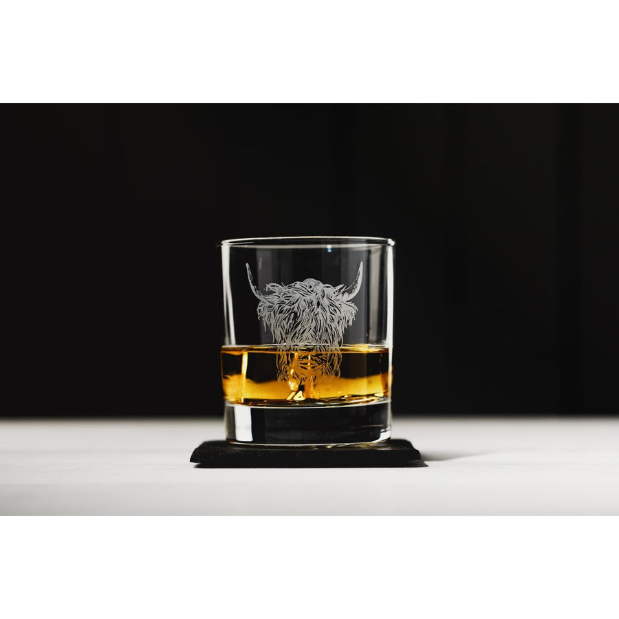 Highland Cow Tumbler with Slate Coaster