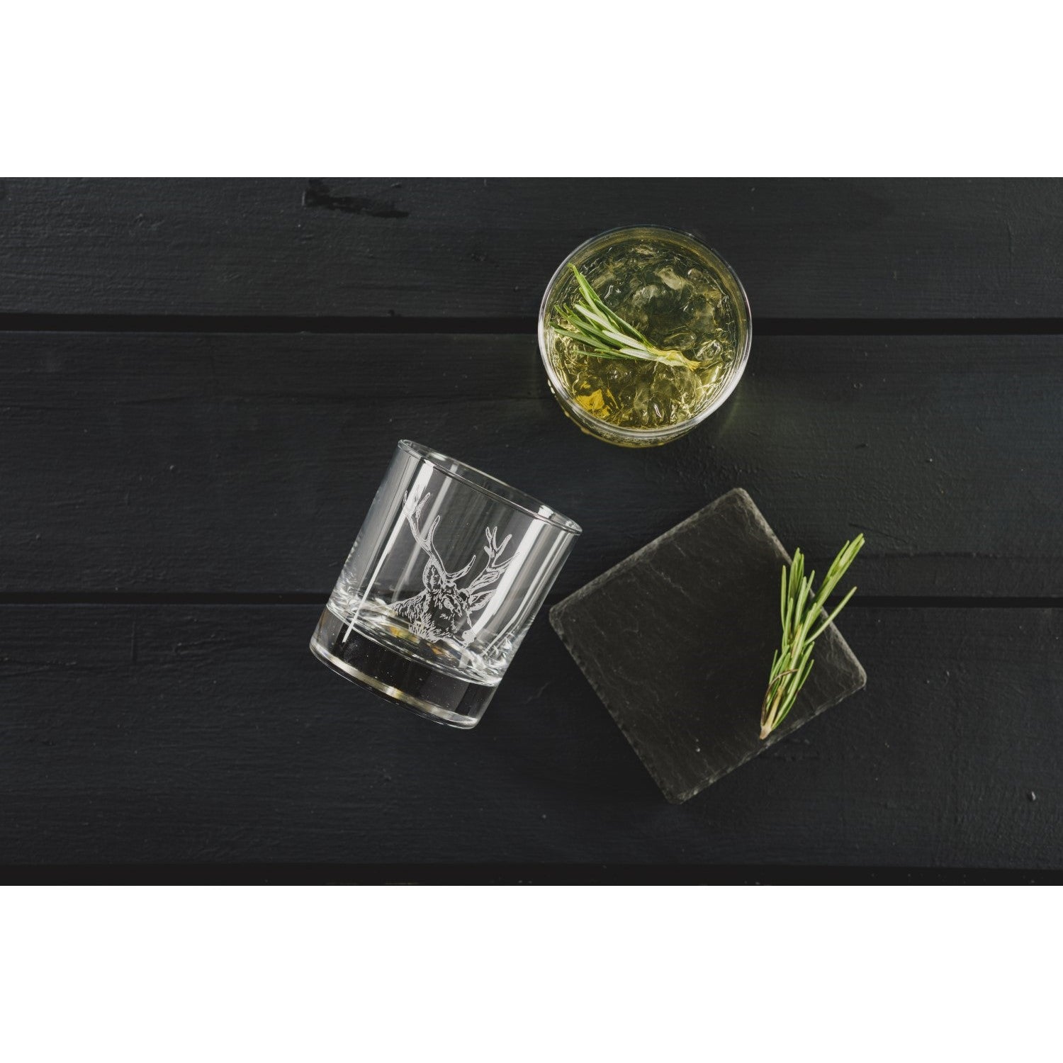 Stag Engraved Tumbler with Slate Coaster