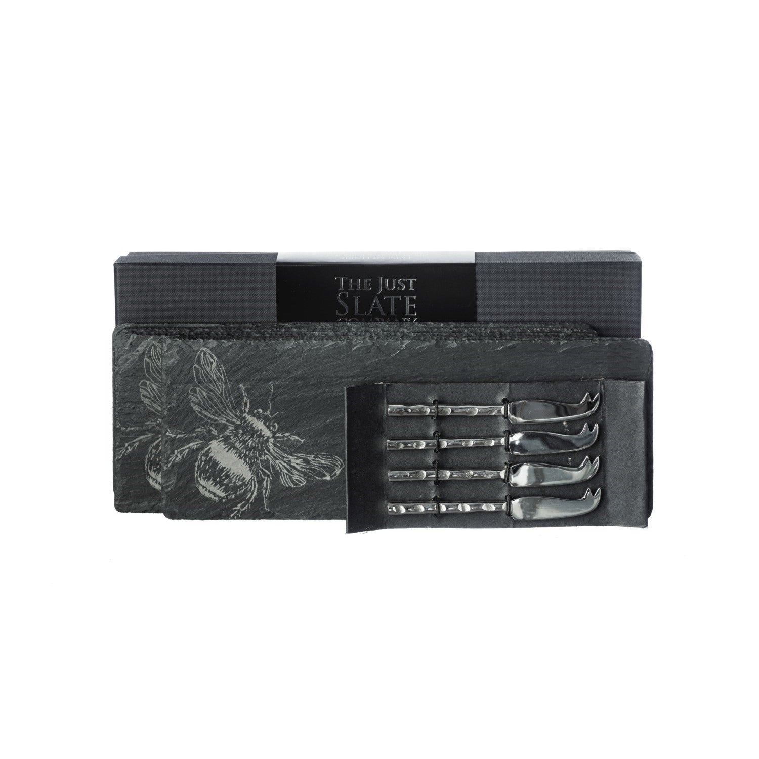 Set of 4  Bee Slate Mini Cheese Board and Knife Set