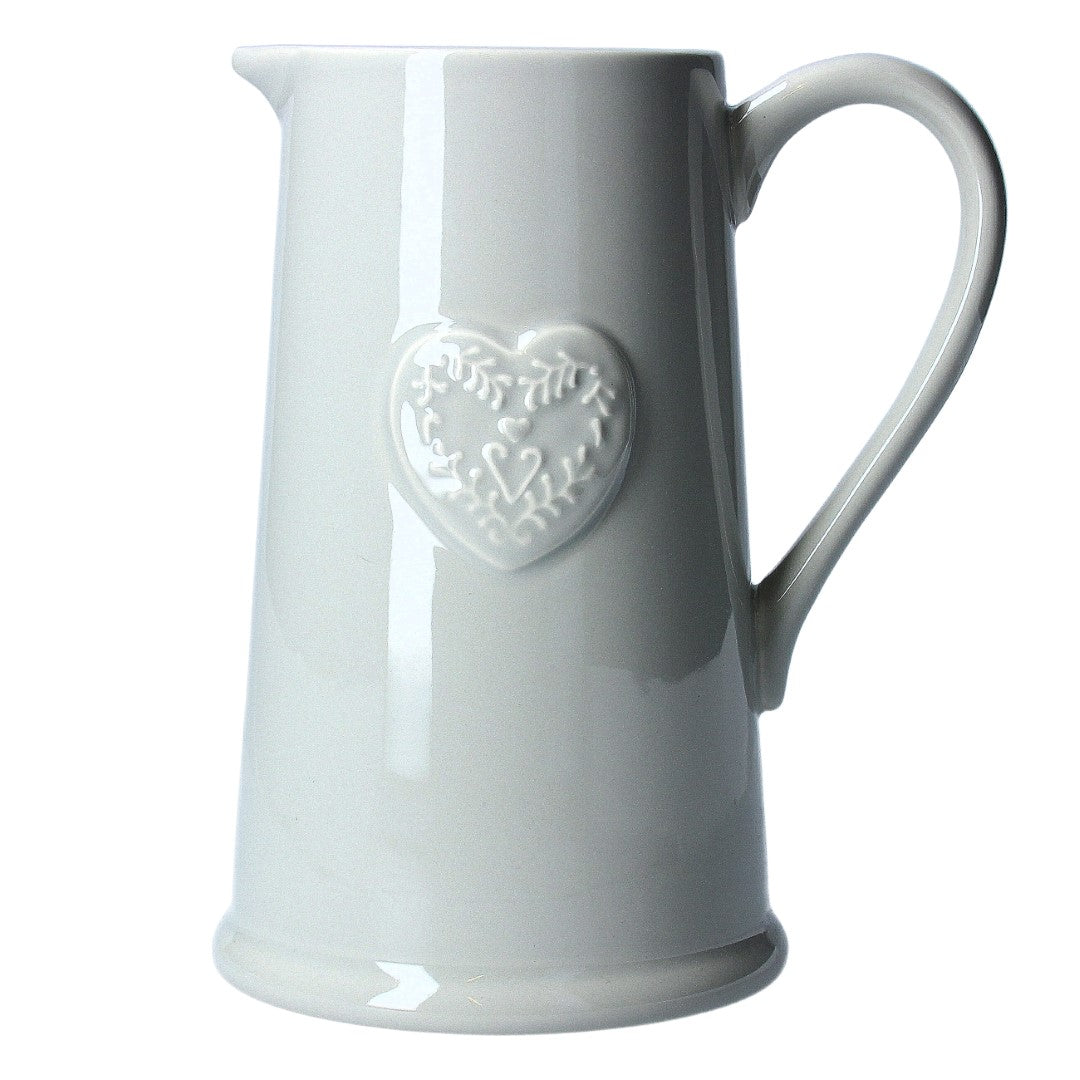 Embossed Heart Large Jug, Soft Grey Annabel James