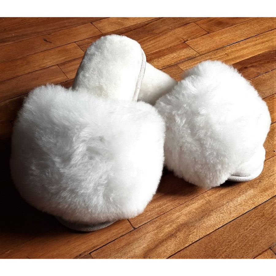 Luxury Alpaca Fur Slippers - Oyster, Size 3-4