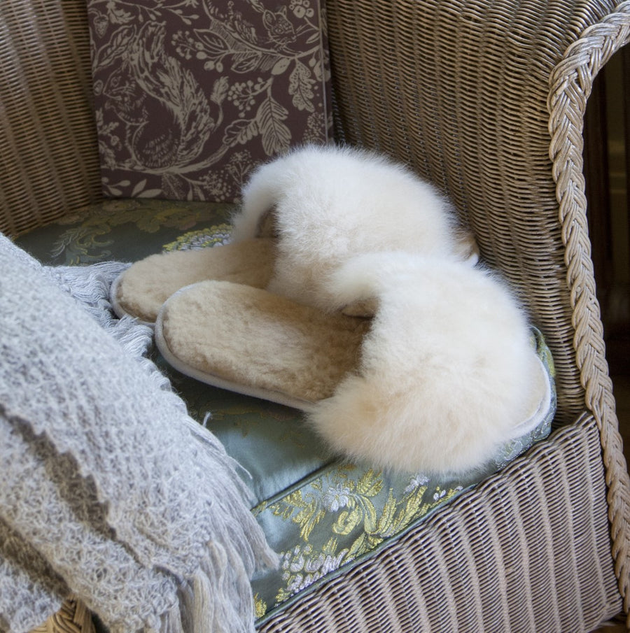 Luxury Alpaca Fur Slippers - Champagne, Size 5-6