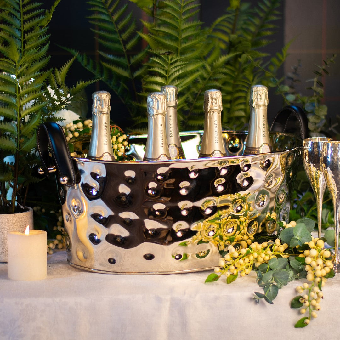 Champagne Bath with Black Leather Handles