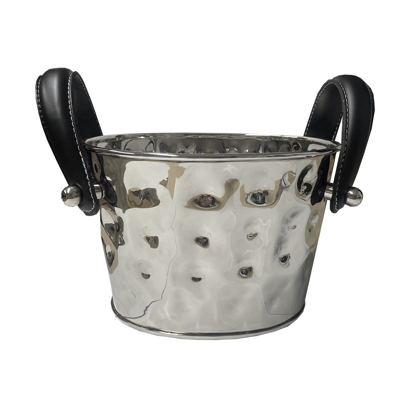 Ice Bucket with Black Leather Handles