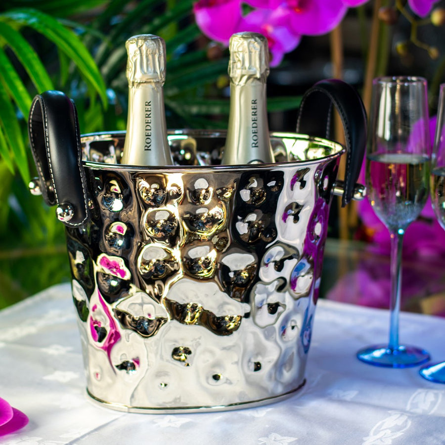 Wine Cooler with Black Leather Handles