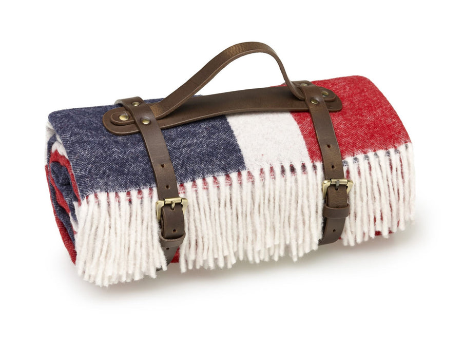 Union Jack Luxury Merino Picnic Blanket with Leather Straps