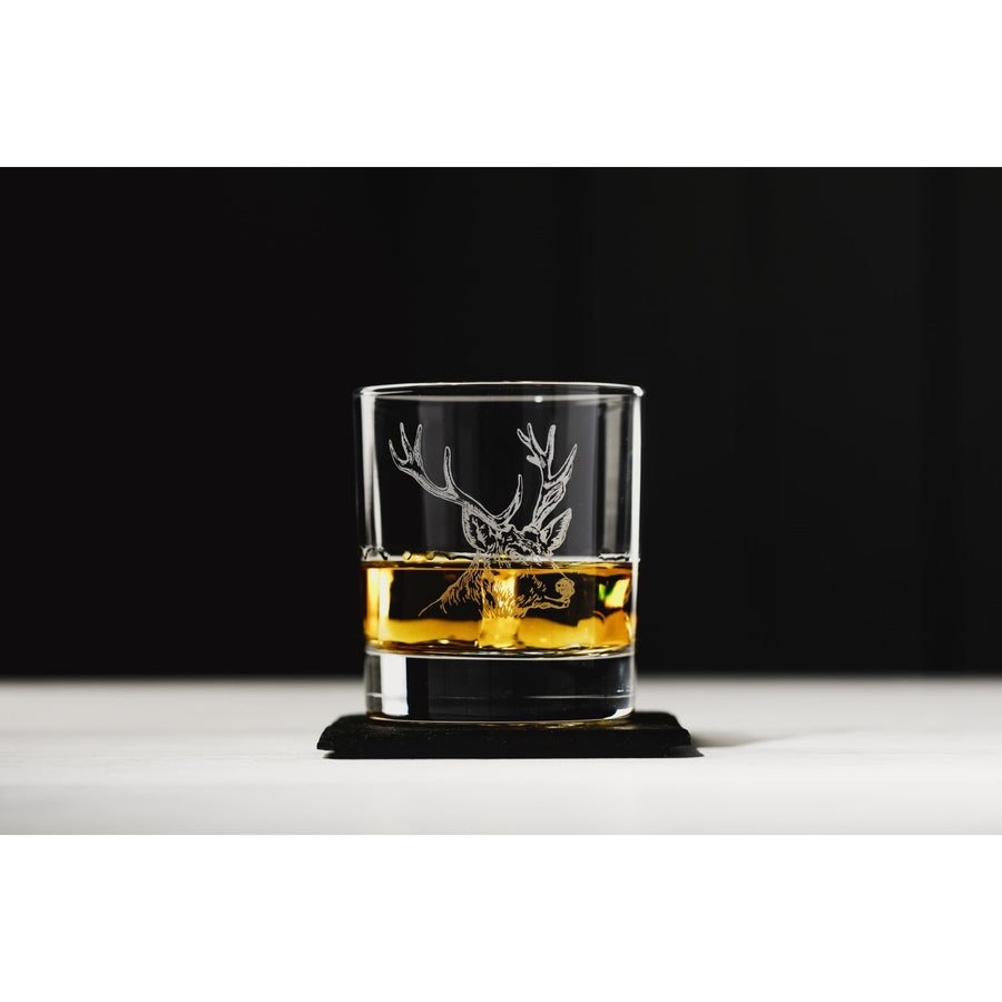Stag Engraved Tumbler with Slate Coaster