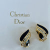 Vintage Christian Dior Gold Plated Crystal and Enamel Leaf Clip On Earrings