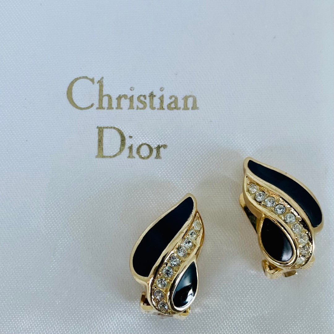 Vintage Christian Dior Crystal and Enamel Clip On Earrings