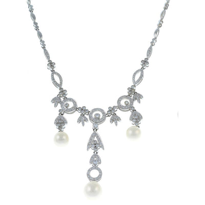 A Vintage Silver Edwardian Revival Pearl and Crystal Necklace
