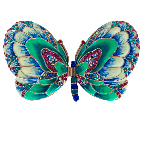 A Butler & Wilson Butterfly Gemstone Compact Mirror, Greens and Blues