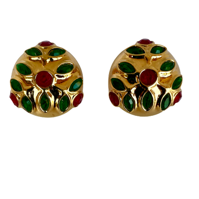 1990s Vintage Gold Plated Jewel Coloured Clip Earrings