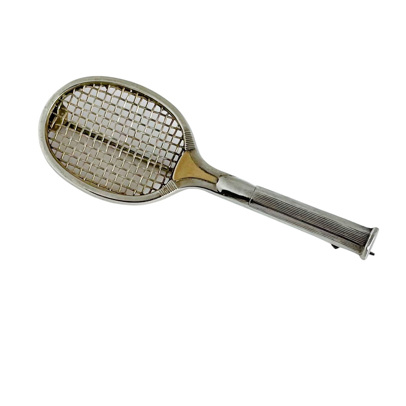 A Vintage 18ct Gold Plated Silver Tennis Brooch with Gold Highlights
