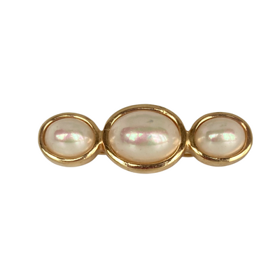 A Vintage Christian Dior Gold Plated Triple Oval Faux Pearl Brooch