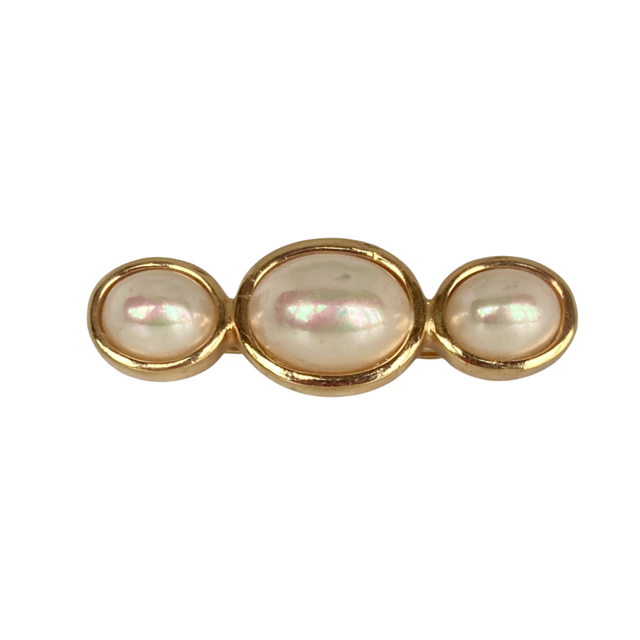 A Vintage Christian Dior Gold Plated Triple Faux Pearl Brooch